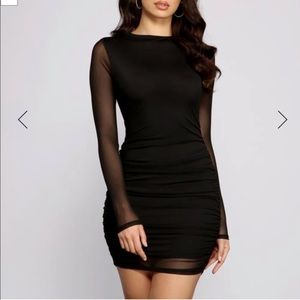 READY AND RUCHED MESH MINI DRESS